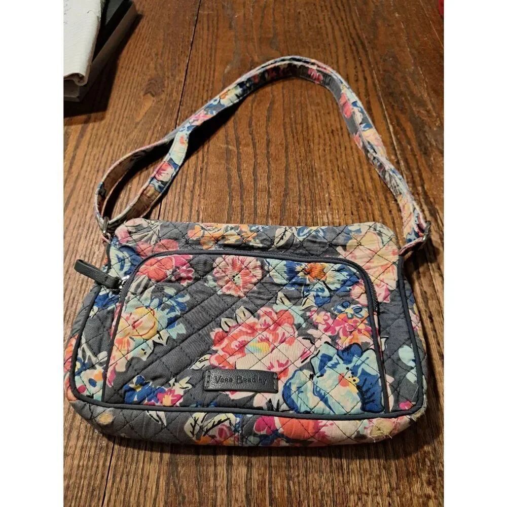 Vera Bradley Quilted Floral Purse Bag Gray Blue Pink Peach Fixer Upper READ